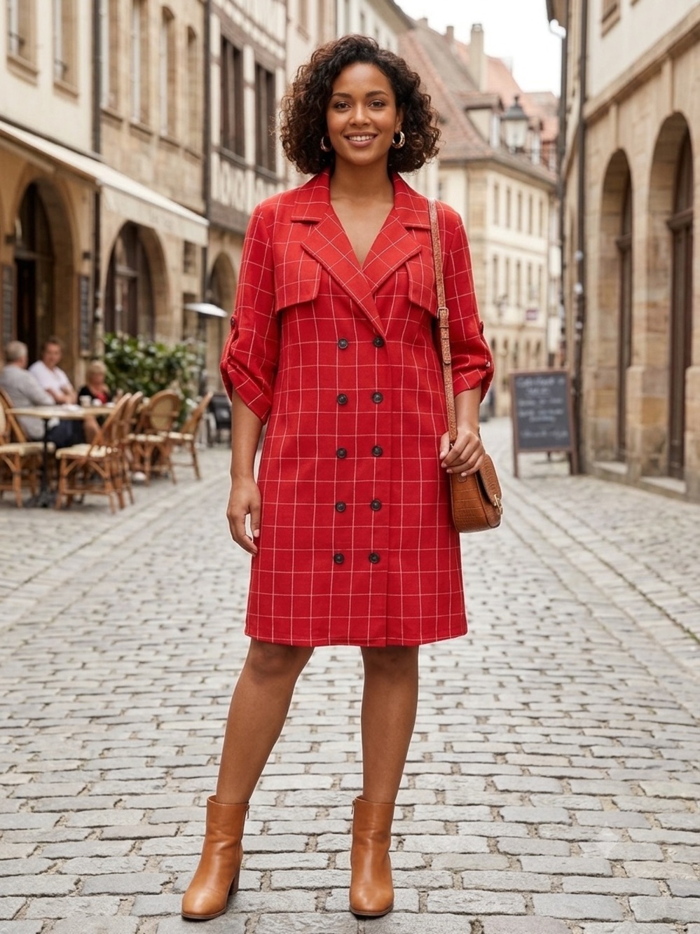 Pearl by Lela Rose Red Plaid Trench Shirt Dress Double Breasted See Measurement